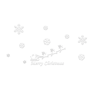 White Christmas window decals featuring Santa, reindeer, and snowflakes with Merry Christmas text