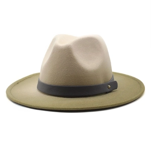Chapeau fedora en laine à bord plat avec calotte kaki, bord vert olive et rivet métallique
