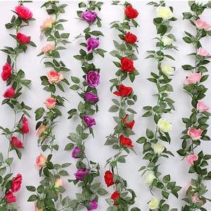 Artificial Rose Vine Satin Flower Garland Hanging Fake Foliage For Wedding Arch Home Wall Decor Simulation Flower Plant