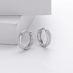 Elegant S925 sterling silver hoop earrings with sparkling cubic zirconia pavé setting