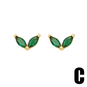 Elegant gold leaf studs featuring two marquise emerald green zircons in a V-shaped design