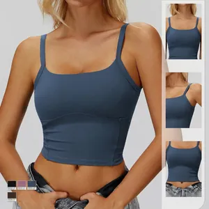 Reggiseno sportivo blu con doppie spalline, scollo quadrato e tessuto elastico