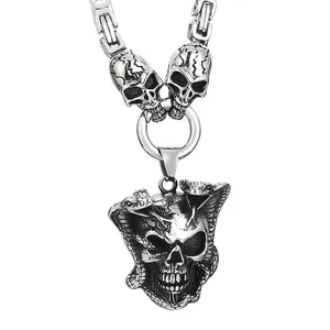 Collana Pendente Teschio Design Serpente Acciaio Inossidabile 316L Gotico Punk Rock Gioielli Vintage Per Uomo Catena Pesante