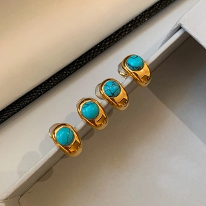 18k gold plated turquoise stud earrings featuring vintage round stones set in gold