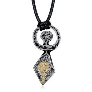 Retro Nordic totem stainless steel necklace with golden spiral figure pendant
