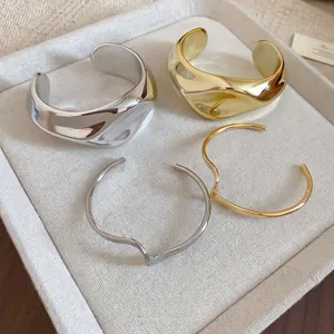 Irregular Liquid Texture Metal Cuff Bracelet For Women High Polish Pleated Design Organic Geometric Open Bangle Accessory
