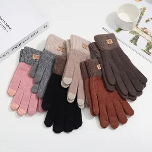 Winter alpaca wool touchscreen gloves in multiple colors with ribbed cuffs and warm lining