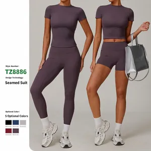 Women's High Waist Yoga Set Brushed Fabric Slim Fit Sportswear Top And Bottom For Running Fitness Gym Training Yoga Exercise