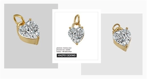 Detailed views of a 6x6MM stainless steel heart pendant with sparkling zircon stone