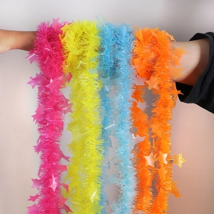 Colorful 2m tinsel garland with fluorescent star sequins for Christmas party decoration