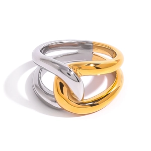 Luxe 18k gold and silver two-tone stainless steel intertwined chunky wrap ring