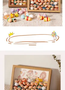 Miniature anime figurines displayed in a wooden frame with four color options available
