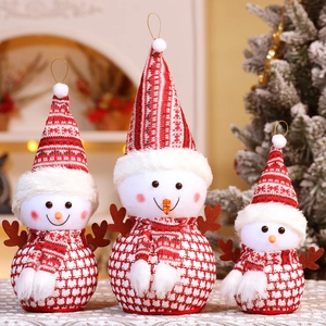 Christmas Snowman Doll Ornament Knitted Plush Figurine With Antlers Striped Hat Home Tabletop Decor Festive Holiday