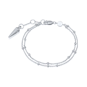 Minimalist S925 sterling silver double-layer chain bracelet with beads and cone pendant