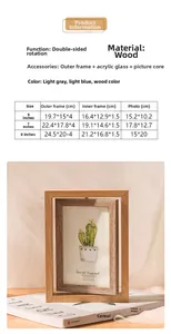 Size chart for wooden rotating picture frame in six seven and eight inch dimensions