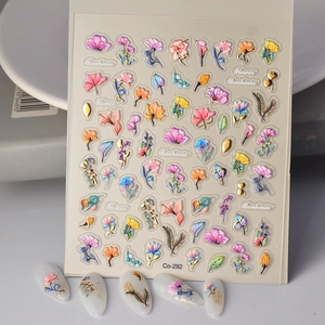 Adesivi Per Nail Art In Rilievo 5D Motivo Fiori Foglie Impermeabile Adesivo Decalcomanie 3D Decorazione Manicure Pro
