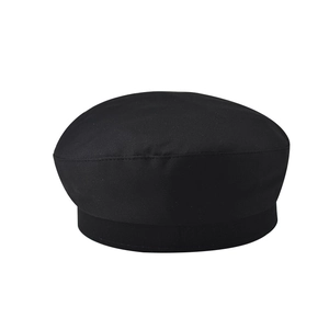 Detail shot of black cotton twill beret showing premium texture and 3D structure