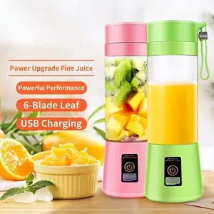 Portable USB electric mini fruit juicer bottle with 6 sharp blades in pink and green