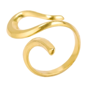 Minimalist 304 stainless steel open ring with irregular golden wavy geometric lines