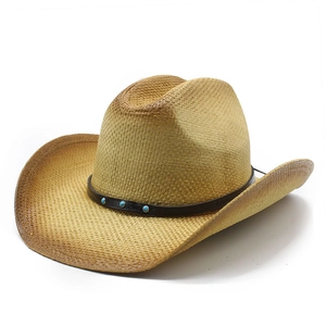 Classic Western straw cowboy hat with turquoise studs and vintage gradient brim