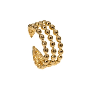Minimalist gold-plated triple row beaded open ring with high-polished stainless steel finish