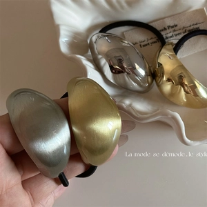 Minimalist Metal Alloy Hair Ties High Elastic Rubber Bands Irregular Curved Design Mirror Polish Matte Vintage Style Women