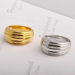 Wide multi-layer textured 18K gold and silver plated titanium steel rings for women