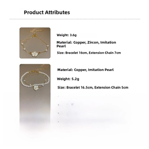 Détails du bracelet perle camélia en cuivre et zircon avec une longueur de 16,5 cm