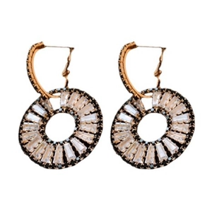 Gold plated geometric hoop earrings with clear rectangular zircons in a minimalist style