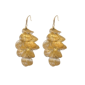 Elegant gold hollow petal leaf drop earrings with intricate metallic texture details