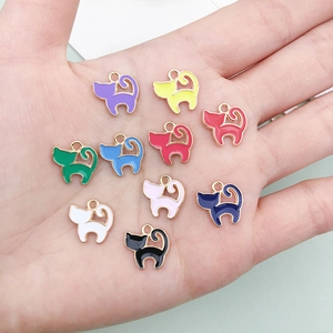 Mini alloy cat charms in 10 assorted enamel colors for DIY jewelry and earring making