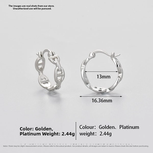 Detail showing dimensions and 2.44g weight of silver chain link hoop earrings