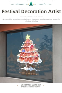 Detailed Christmas tree window sticker with snow effect and Merry Christmas text on glass