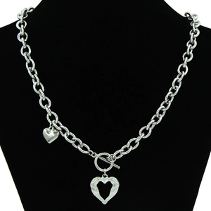 Double Heart Pendant Necklace Stainless Steel Titanium Cuban Chain Women Toggle Clasp Trendy Ins Style Jewelry