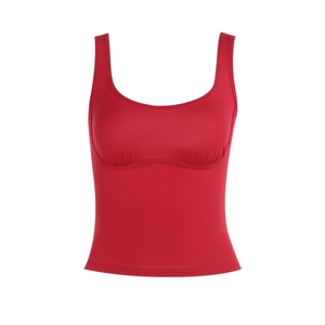 Sexy rotes Tanktop in Slim Fit mit tiefem U-Ausschnitt und gerafften Details