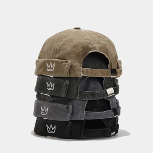 Docker Hat Bonnet Sans Bord Coton Lavé Broderie Couronne Vintage Streetwear Réglable Miki Hat