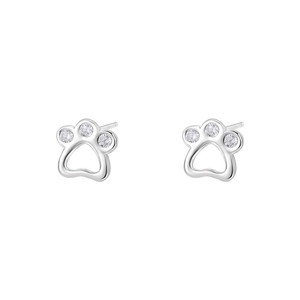 Cute S925 sterling silver cat paw stud earrings with shimmering zircon stones