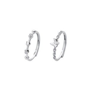 S925 sterling silver heart and butterfly twist rings with cubic zirconia stones