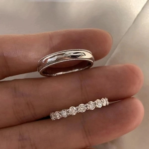 S925 sterling silver stacking rings set featuring a beaded band and a full diamond pavé eternity ring