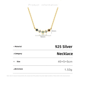 Detailed product dimensions for the S925 silver necklace with multi-colored stone pendant