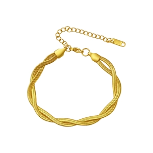 18K gold-plated braided stainless steel blade chain necklace for women with lobster clasp