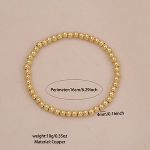 Detail view of 4mm gold beaded copper bracelet with size and weight specifications