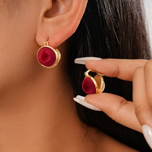 Vintage Round Reversible Earrings Alloy Flocking Velvet Imitation Artificial Pearl Geometric Retro Elegant Minimalist For Women