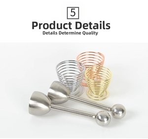 Macro detail of 304 stainless steel egg cracker set with colorful spiral holders
