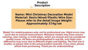 Detailed specifications for mini Christmas resin ornaments including materials and weight
