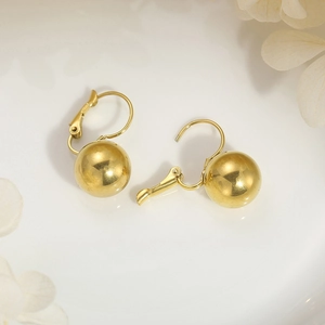 Polished 18k gold plated stainless steel ball earrings with French hook closure