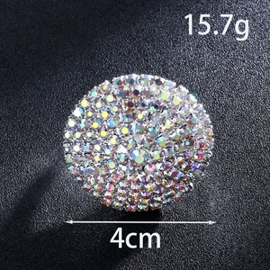 Silver geometric round brooch with colorful AB rhinestones, 4cm diameter and 15.7g weight