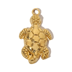 Detailed view of 3D golden sea turtle pendant with intricate shell texture and metal loop