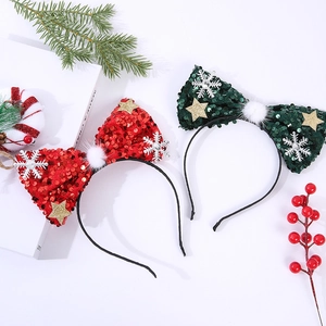 Christmas sequin bow headbands with festive stars and snowflakes decorations