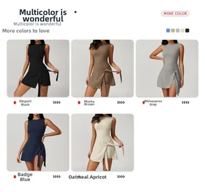 Détails de la taille nouée et fente latérale sur robe de sport 2-en-1 en 5 coloris